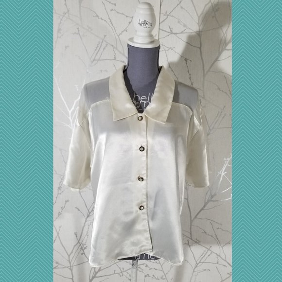 Victoria's Secret VTG Gold Label Ivory White Satin Blouse Clean Girl Preppy - Picture 1 of 6